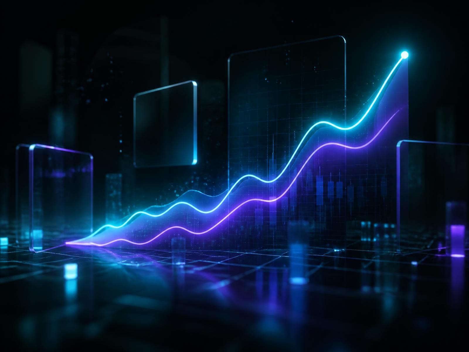 Glowing neon chart of on-chain portfolio growth