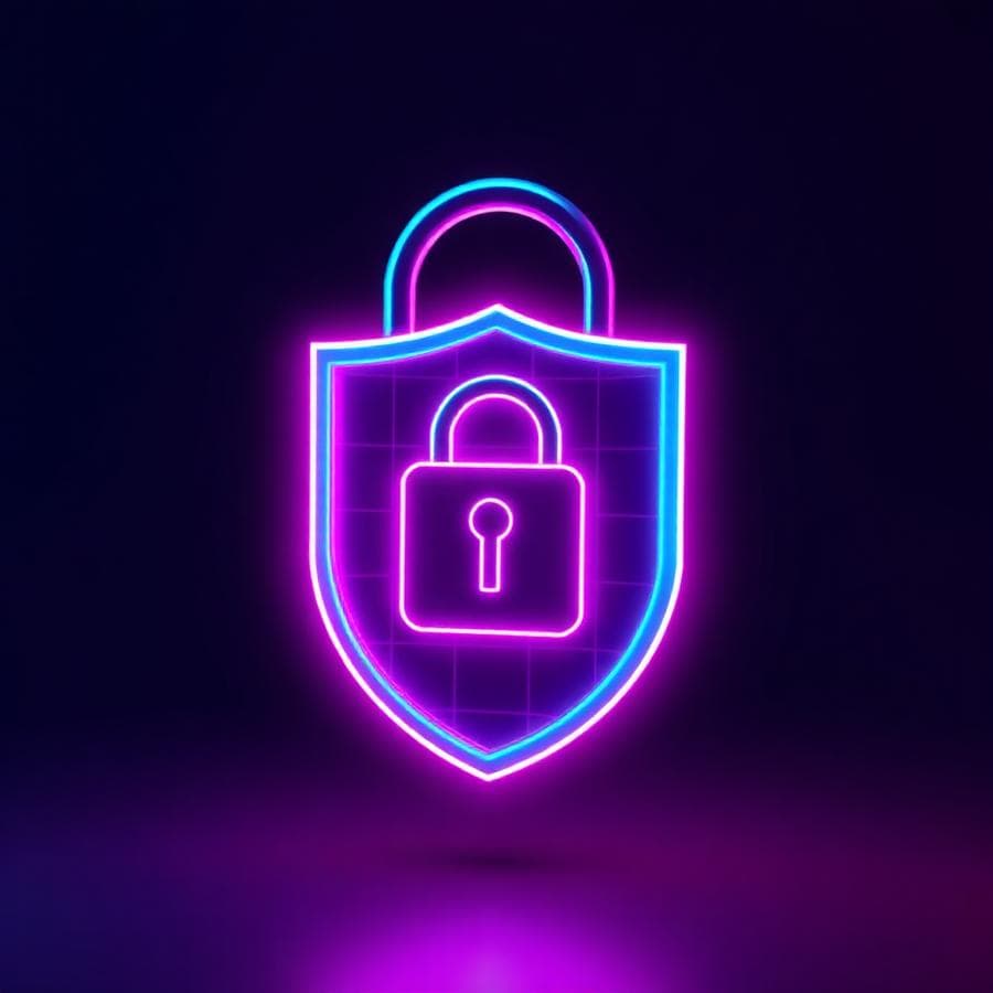 Neon shield representing non-custodial wallet security